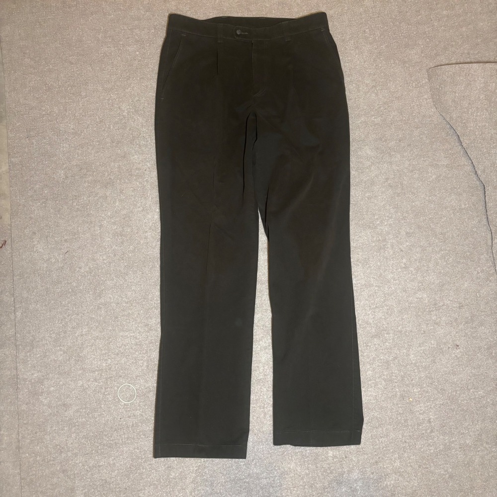 Barbour Mens Pleated Straight Leg Trousers Dark Olive Green Size 34-OS